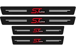 RIDGOEL 4 Stück ST Line Auto Einstiegsleisten Schutz Kohlefaser Türschweller Aufkleber für Ford Focus EcoSport Kuga Mondeo Fiesta Puma, Auto Tür Schritt Platte Abdeckung Lackschutzfolie Red