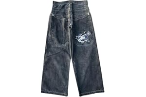 ORANDESIGNE Y2K Jeans Uomo Larghi Pantaloni Cargo Men's Jeans Hip Hop Pantaloni Larghi Denim Pantaloni Pantaloni a Gamba Larga Streetwear