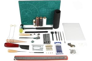 MKNZONE Cuir Outil de Bricolage Kit, 61 Pièces Outils de Maroquinerie Main Couture Cuir Bricolage d’Artisanat, Kit de Gravure sur Cuir Leather Craft Tools pour Piquer, Marquer, Travailler, Coudre#1