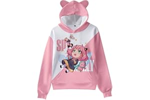 FLOWEREYES Niños Niñas Anime Spy x Family 3D Sudadera con Capucha de Orejas de Gato Anya Forger Sudadera de Dibujos Animados de Manga Larga Pullover Yor Forger Loid Forger