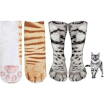 Lot De 2 Paires De Chaussettes Avec Empreinte De Pied De Chat, Chaussettes Amusantes, Cadeaux Amusants Pour Femmes, Hommes, Amis, Famille, Partenaires, Couple, Fête D'enfants