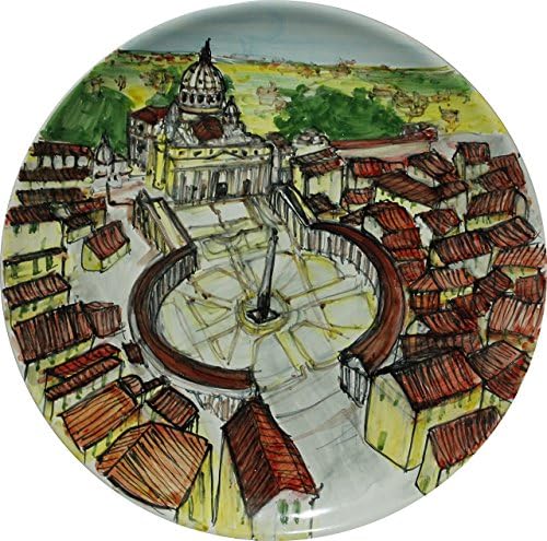 St. Peter's Square, Rome-Hand-decorated ceramic plate, dimensions inch 9,9. Made in Italy, Tuscany, Lucca. Certificate.