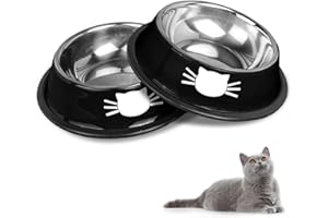 HTRTRR Set di ciotole per gatti antiscivolo in acciaio inox, ciotole per gatti per animali domestici (nero+nero)