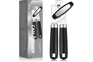 Woobroo Tin Opener Can Manual, Multifunctional Handheld Heavy Duty Can Opener, Stainless Steel Easy Turn Knob Bottle Opener, Kitchen Essentials, Black