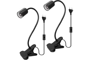 WPQIUZS 2 Stück E27 Klemmlampe mit Schwanenhals und Schalter Klemmleuchte Lampenfassung Tischlampe Klemmleuchte Lampenfassung Flexiblem Schwanenhals Schreibtischlampe mit Clip Klemmlampe mit Stecker
