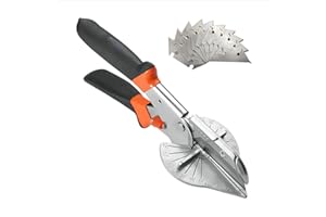 HAUSUN Tijeras de inglete de 45° - 135° para corte preciso, tijeras multifunción para cortar PVC, madera, plástico, goma, cortador multiángulo, tijeras de sellado con 10 cuchillas de repuesto