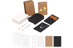 Swpeet Kit de surtido de 550 tarjetas de exhibición de aretes de 3 colores, 3.5 x 2.4 pulgadas, papel kraft cuadrado, blanco y negro, tarjetas con parte trasera de aretes y bolsas autosellantes para