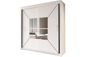 INTERWOOD Modern Double Sliding Door Wardrobe for bedroom 120cm/150cm/180cm/203cm (White, 180cm)