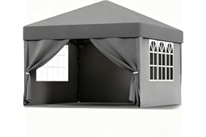ISE Tonnelle Pliante, Barnum Pliant 3x3 avec Rideaux, Tonnelle de Jardin Exterieur, Tonnelle Pliable Hauteur Réglable, Tente 3x3, Pavillon de Jardin Protection UV50+, Tonnelles de Camping Résistant