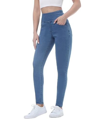 ORANDESIGNE Jeggings Femme Skinny – Legging Jeans Taille Haute – Extensible & Confortable – Couleur Unie – Look Tendance Quotidien