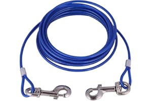 HONGZER Câble d'attache pour Chiens de 5 mm x 5 m, câble d'attache pour Chien en Fil d'acier 16,4 pi, Corde de câble de sécurité pour Animaux de Compagnie pour Camping en Plein air, Laisse pour Chien(Bleu)