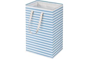 N\P 72L Large Waterproof Clothes Hamper Organizer Freestanding Laundry Collapsible Basket， with Easy Carry Extended Handles for Laundry, Clothes,Towels, Toys (blue stripes), tiaowen