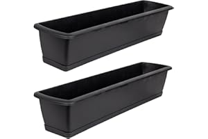 ‎BIGDEAN BigDean 2er Set Blumenkasten mit Untersetzer 60 cm lang anthrazit - aus PP-Kunststoff - Balkon Pflanzkasten schmal Balkonkasten