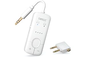 SUNITEC Airplane Bluetooth 5.3 Adapter Airfly Bluetooth Transmitter Supports 2 AirPods or Headphones with APTX Low Latency, 3.5mm AUX Wireless Audio Transmitter for In-Flight Travel,TV,Gym (White)
