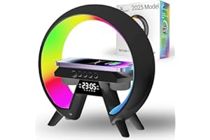 UK TECHNOLOGY LTD UK Technology O Lamp Wireless Charger, Color Changing Ambient Light, Dimmable Night Light, Digital Display Alarm Clock, Bluetooth Speaker, Mood Light for Bedroom, Premium Matte Black