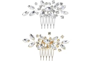 JUKOTA 2Pcs Bridal Hair Combs, Bridal Pearl Hair Vine Silver Bride Accessories Crystal Rhinestone Leaf Headpie for Women and Girls for Wedding Party Evening