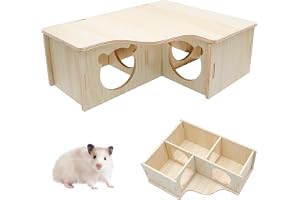TMZELOA Flerrumshus Hamster av naturligt trä – 3-rums hamsterhus i trä vattentätt, hamster gömställe säkert och giftfritt, hamsterhus litet för dvärghamster, gullhamster, ökenråtta