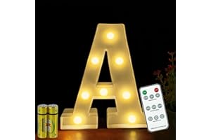 HONPHIER® Lettres Lumineuses Lampe à Lettre Alphabet Lumineux Lampe LED Lettres Télécommande Lumières Lettre Decoration Opérateur à Piles pour Fête Mariage Noël Maison Bar Décoration (A)