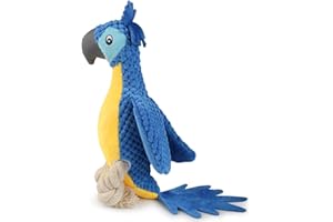LA DESIRE Cotton Plush Dog Toys Squeaky Toy with Rope, Interactive Stuffed Dog Toys with Crinkle Paper, Durable Squeaky Chew Toys for Puppy Small Medium Dogs, Parrot Shaped Cute Dog Toys for Teeth Cleaning