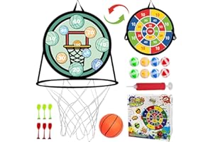 GOUJFOL Canasta Baloncesto Infantil con Diana Dardos, 2 in 1 Plegable Doble Diana y Mini Canasta Juguete, Interiores y Exteriores Lanzamiento Juego, Niños Regalo Juegos de Fiesta (Verde)