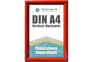 DisplayLager - A4 Rot Klapprahmen mit 25mm Aluminium Profil, Entspiegelter Schutzscheibe, Befestigungsmaterial