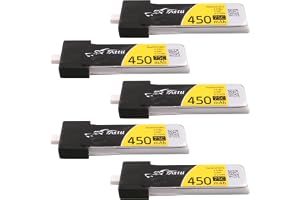 Tattu 1S HV LiPo batteri 3,8 V 450 mAh 75C BT2.0 Tinywhoop FPV 5 st | Lämplig för 1S Tinywhoop drönare, för Cetus Pro FPV, högström BT2.0-kontakt, 5-pack för lång flygtid
