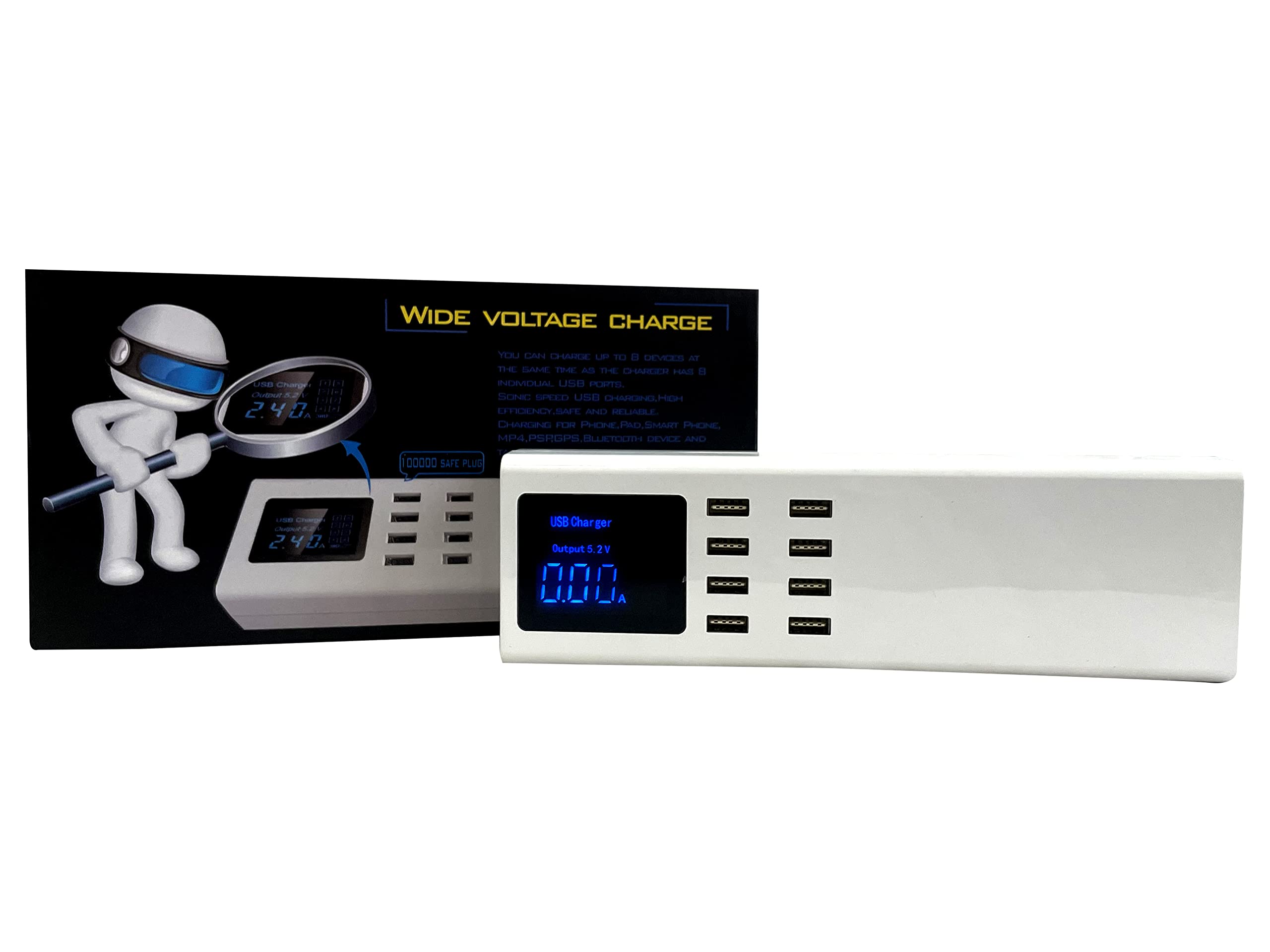 MILLENNIUM TECHNOLOGY 8 Port USB Charger with Led Display Real Time Power Outage Display Charger Phone Adapter Compatible with Android iPhone Mac Travel Adapter (USB Charger)