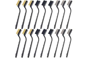 CKANDAY 18 Pezzi spazzole a Filo Metallico Set(Acciaio Inossidabile + Ottone + Nylon),Manico Curvo Setole da Barba in setole di muratura per Pulizia di Scorie e ruggine di Saldatura, 6 Pezzi per Tipo