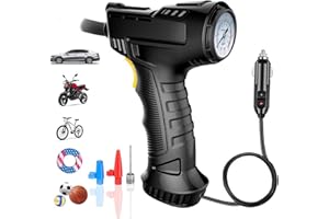 bestyks Mini Compresseur Portable 12 V, Gonfleur De Pneu 150 Psi, Manomètre De Pression des Pneus, Pompe De Remplissage De Pneu De Voiture Filaire, Compresseur d'air pour Voiture, Moto, Vélo, Ballon
