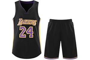 YIWAWQIAN Maillots de Basketball Enfants/Adulte Violet No.24 Maillots Jersey de Basket-Ball Ensemble pour Garçon/Homme, Pantalon de Basketball pour Enfants Gilet Top Shorts