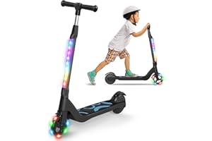 SISIGAD Trotinette Electrique Enfant 6-8-10-12 Ans Electric Scooter Enfant 5.3 Pouces avec Lumière LED Colorée & 3 Hauteurs Ajustables, Scooter Électrique Enfant Charge Max 70 Kg, Vitesse Max 10 Km/h