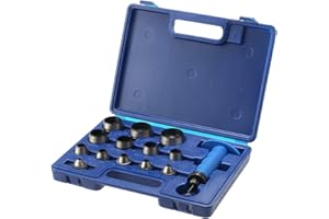 TOPWAY Juego de Perforadoras Huecas 14 Piezas, 5-35mm Cortador de Perforaciones de Cuero Profesional con Mango de Puño en Estuche de Plástico para Cinturón de Peletería Juntas de Goma Correa