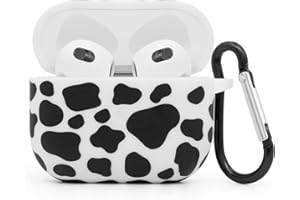 Mouzor Cute Cow Print Airpods 3 Case, Cow Pattern Airpods 3rd Generation Case, Funny Cartoon Animals Soft Silicone Shockproof Charging Case Cover with Carabiner