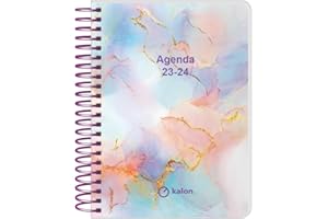 Q Kalon - Agenda Escolar 2023-2024 (Septiembre a Junio) - Día Página - Tamaño: 11x15 cm (A6) - Bilingüe: Español e Inglés - Marble