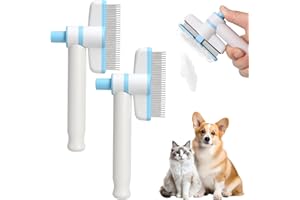 FICOFISE Fellblitz Bürste Katze 2 Stück – Selbstreinigender Katzenkamm mit Auslöseknopf | Katzen Kamm & Flohkamm für Katzen, für Hunde Kaninchen Kurzhaar Langhaar Loses Verknotetem Fell