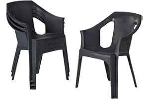 Resol 4x Grey Cool Plastic Garden Chair Set - Stackable UV Resistant Outdoor Patio Deck Balcony Furniture One Seater Armchair