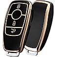 OATSBASF Mercedes Benz Car Key Case, Protective Key Cover for Mercedes Benz E Class 2017 S 2018 (Golden Edge-Black)