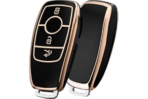 OATSBASF Autoschlüssel Hülle Geeignet für Mercedes Benz, Schlüsselhülle Cover für E Klasse S Klasse TPU Schutzhülle (Goldener Rand-Schwarz)