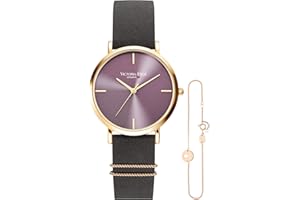 VICTORIA HYDE Femmes Quartz Montre Et Bracelet Set Bande de Maille d'acier Inoxydable/Bracelet en Cuir