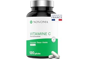 NOVOMA Vitamine C 1000mg Quali®-C, 120 gélules, Dosage Puissant & Ultra Pur, Système Immunitaire & Réduction de la Fatigue, Forme Naturelle Acide L-Ascorbique, Fabriqué en France