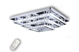 ‎LEWIMA Lewima LED Deckenleuchte »Amperus«, Glas Kristall Luxus XXL 70x70cm Deckenlampe 65W, Dimmbar per Fernbedienung, mit Speicherfunktion, Warmweiß/Kaltweiß einstellbar, Silber verspiegelt