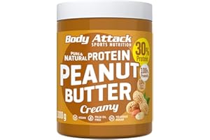 BODY ATTACK SPORTS NUTRITION Body Attack Peanut Butter Natural 30% Protein Sugar & Fat Free Smooth Creamy 1 kg