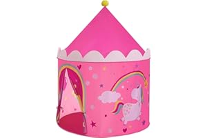 SONGMICS Tente de Jeu Enfant, Château pour Enfant, Tipi Pop-up Portable, avec Sac de Transport, intérieur et extérieur, idée Cadeau, Rose et Jaune LPT04PY