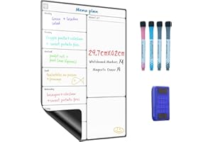 ‎SURFOU SURFOU Whiteboard Magnetisch Für Kühlschrank A3, Wochenplaner Abwischbar Selbstklebend Mit 4 Whiteboardmarkern Und 1 Radierer, Magnettafel Für Zuhause Büro, Menüplaner Einkaufsliste To Do Liste