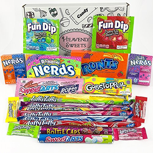 Cesta Americana caramelos Wonka | Golosinas y barra de caramelos de selección en caja regalo | Surtido incluye Wonka Nerds Gobstoppers | 21 artículos de caramelos Retro