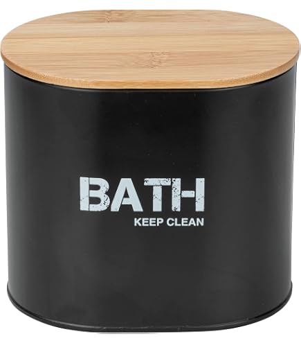Boîte De Rangement En Bois Pour Serviettes Hygiéniques & Cotons-tiges - 2 Compartiments Amovibles - Couvercle - Noir - 7