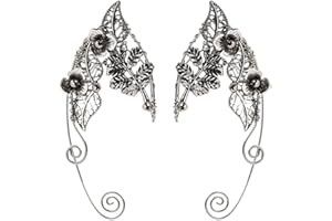 Lurrose 1 Pair Elf Ear Cuffs Silver Vintage Clip-on Earrings Ear Wrap Crawler Hook Fairy Non-Piercing Cuff Earrings for Women Girls Party Festival Jewelry