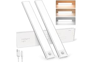 bestyks Lampa podszafkowa do kuchni, 54 diody LED, 2 sztuki, oświetlenie szafki LED, 1000 mAh, czujnik ruchu, listwa świetlna LED, 3 tryby kolorów, możliwość ściemniania, do schodów, sypialni, 30 cm