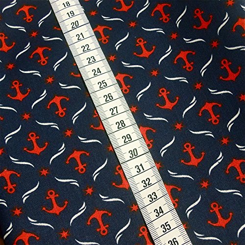 4×0,5m MARITIM Fische-Anker-Wellen rot-blau Muster-Mix BW-Stoff 100% Baumwolle Stoffbreite 1,4m (insgesamt 2m x 1,4m) - 5