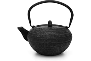 BREDEMEIJER Black Round Cast Iron Asia Teapot 1.2 litres Including Filter Sieve for Preparation of Loose Tea